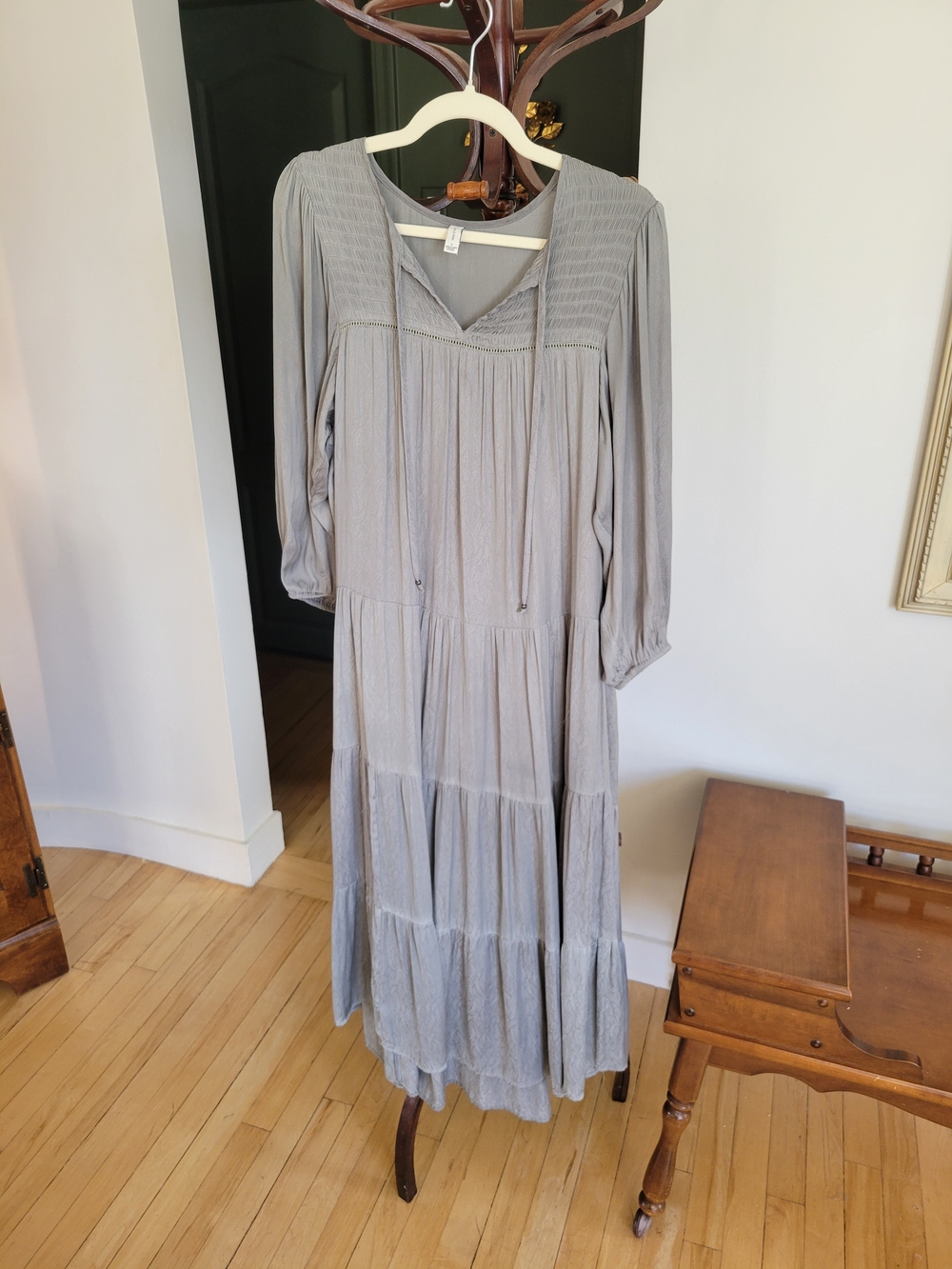 Gentle Fawn Grey Boho Tiered Maxi Dress Size Small